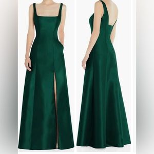 Alfred Sung Square Neck Satin A-Line Gown Dress Size 8